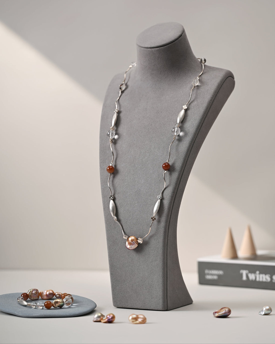 Long Necklace and Bracelet: Ondelle/Red Rutile