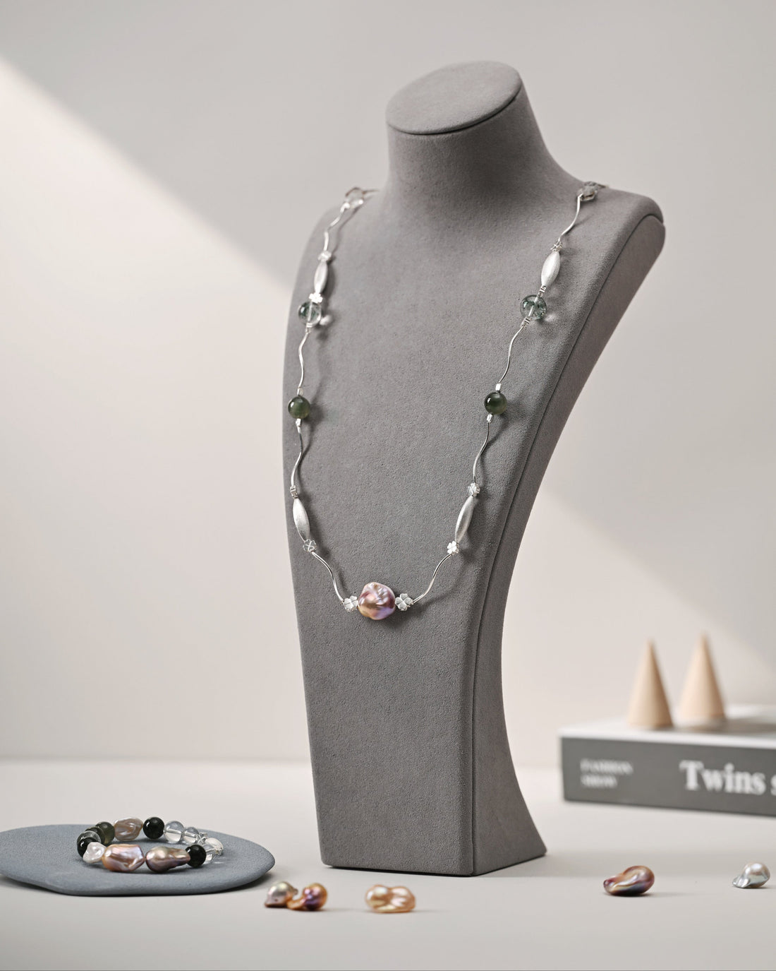 Long Necklace and Bracelet: Ondelle/Garden Quartz