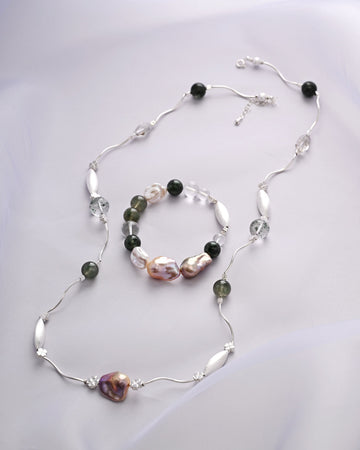 Long Necklace and Bracelet: Ondelle/Garden Quartz