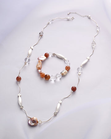 Long Necklace and Bracelet: Ondelle/Red Rutile